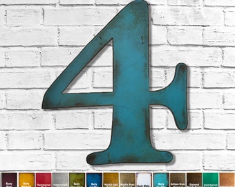 Metal Number 4 - 8", 12", 16" or 22" inch tall - Handmade metal wall art - Choose your Patina Color, Size and Letter or Number - Metal Decor