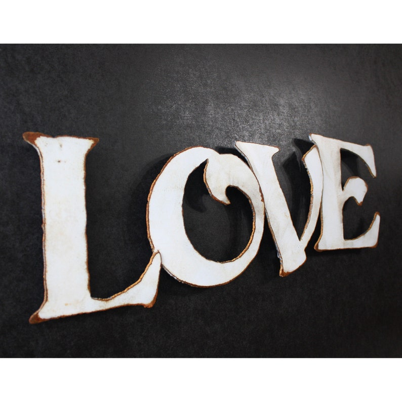 Love Wall Art Custom Sign Brilliant White Rusty Patina Edges Etsy - image 0