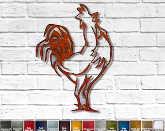 Llamada de gallo - Decoración del hogar de arte de pared de metal - Hecho a mano - Elija su tamaño 12", 17" o 23" de alto - Elija su color de pátina - Pollo colgante