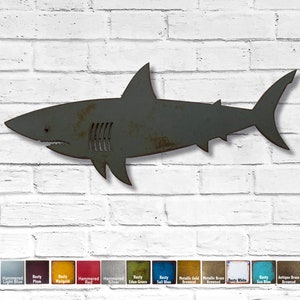 Shark Metal Wall Art Home Decor Handmade Choose your Size 11, 17 or 23 and Patina Color and Choose from a Variety of Nautical Items image 1