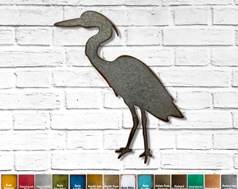 Garza - Decoración del hogar de arte de pared de metal - Elija 12", 18" o 23" de alto - Elija su color de pátina favorito - Arte animal de aves acuáticas