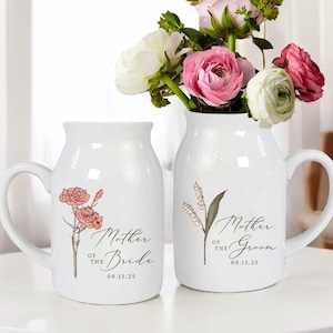 Personalized Wedding Gift For Mother Of The Bride & Groom,Mother&#39;s Day Gift For Mom,Birth Month Flower Vase,Mother of the Bride Ceramic Vase