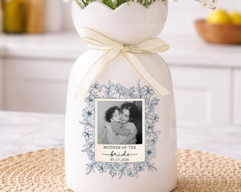 Custom Photo Mother of The Bride Flower Vase, Mother of The Groom Photo Gift, Bonus Mom Flower Vase, Sentimental Wedding Day Gift For Mom