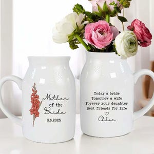 Personalized Wedding Gift For Mother Of The Bride,Mother&#39;s Day Gift For Mom,Birth Month Flower Vase,Mother of the Bride & Groom Ceramic Vase