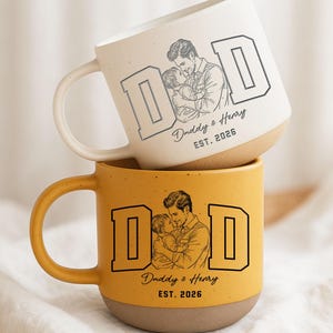Custom Photo Engraved Pottery Mug for Dad, Personalized Picture Line Art Dad Mug, Father's Day Gift, Dad Portrait Mug, Dad Birthday Gifts