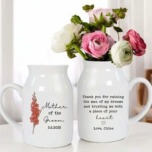 Personalized Wedding Gift For Mother Of The Groom,Mother&#39;s Day Gift For Mom,Birth Month Flower Vase,Mother of the Bride & Groom Ceramic Vase