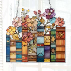 Flower Book Acrylic Suncatcher Window Hanging,Library Book Decor Home,Book Club Lover Gift,Librarian Gift,Bookish Library Decor,Gift For Her