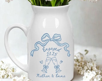 Personalized Engaged Ceramic Flower Vase, Engagement Gift For Engaged Couple, Anniversary Gift for Wife, Couples Gift,Wedding Gift for Bride