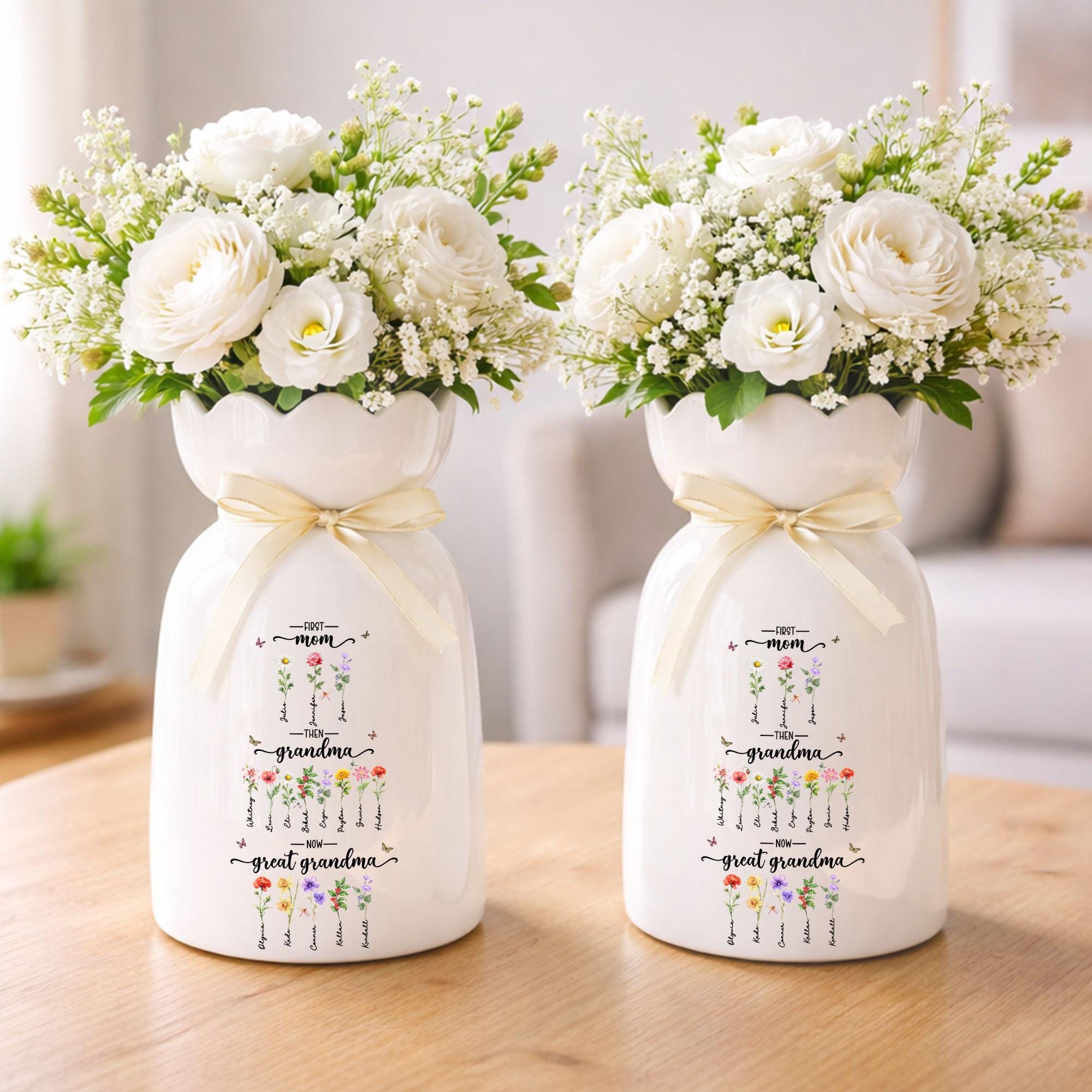 Personalized Birth Month Flower Vase First Mom Then Grandma Now Great ...