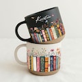 Vintage Bookshelf Library Pottery Mug Book Lover Gift, Floral Bookish Gifts For Reader, Reading Coffee Cup