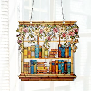 Flower Book Acrylic Suncatcher Window Hanging,Library Book Decor Home,Book Club Lover Gift,Librarian Gift,Bookish Library Decor,Gift For Her