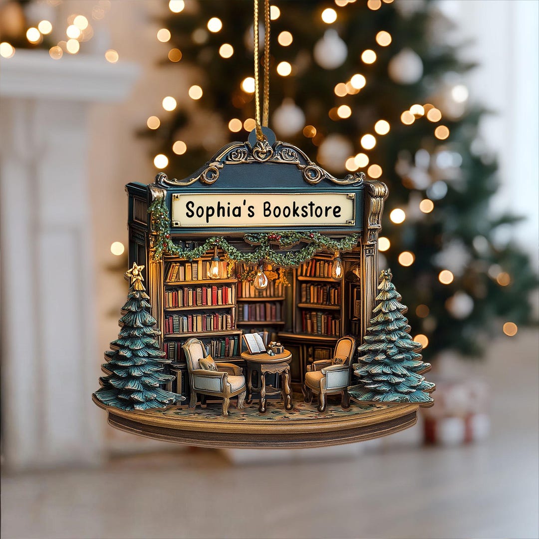 Bookstore 3 Layers Wooden Ornament, Personalized Bookshelf Ornament ...