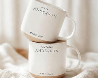 Personalized Mr And Mrs Mug, Newlywed Coffee Cup, Wedding Party Present, Bridal Shower Gift, Gift For Couple