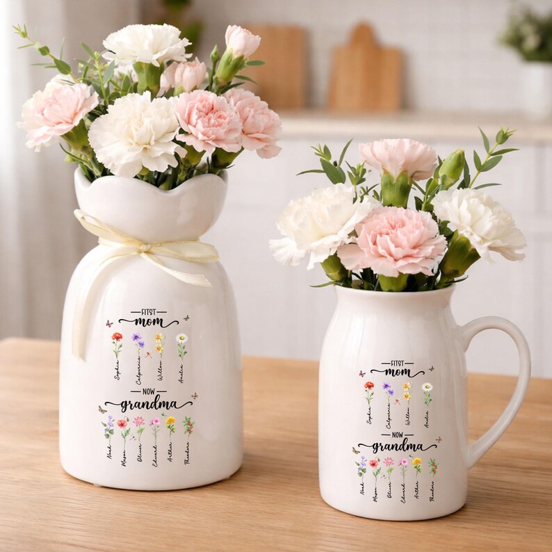 grandma vase
first mom now grandma
birth flower vase
mothers day gift grandma
nana gift
custom flower vase
grandmas garden
gift for grandma
personalized vase
family birth flower
mom to grandma gift
birthday gift for grandma
ceramic vase gift