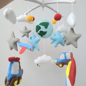 Transport nursery mobile, airplane mobile, baby shower gift, boat mobile, star cloud earth mobile, car train mobile, boy transport mobile