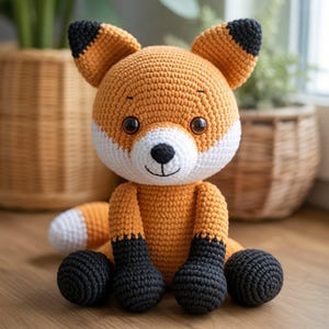 Handmade Fox Crochet Plushie – Amigurumi Fox Toy – Cute Animal Crochet Doll – Baby Gift – Nursery Decor – Gift for Fox Lovers & Kids