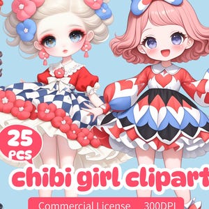 Kawaii chibi Girl Clipart Bundle: Anime Style PNGs (Digital Download)