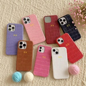 Personalized Leather iPhone Case for iPhone 16 Pro Max 15 14 13 Pro Initials Monogram Phone case Gift idea for her Custom Luxury Phone Case