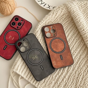 Personalized Magnetic Leather iPhone Case, Perfect Fit for iPhone 16, 15, 14, 13, 12, 11, XR, XS, Pro Max, Embossed Phone case, Gift for her