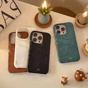 Personalized Leather Case for iPhone 16 Pro, iPhone 15 Phone case Initials Engraving, Monogram Engraved Vegan Leather Phone case, Gift idea