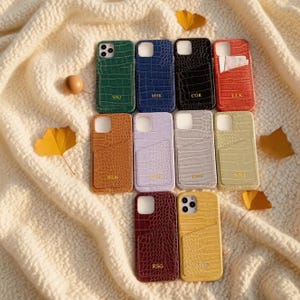 Personalized Imitation Crocodile Texture Leather IPhone Case With Card Holder, Custom iPhone 15,14,13,12,11 Pro Max Case with Initials