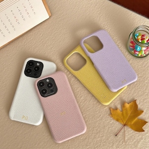 Personalized Leather iPhone Case for iPhone 16 Pro Max 15 14 13 Pro Initials Monogram Phone case Gift idea for her Custom Luxury Phone Case