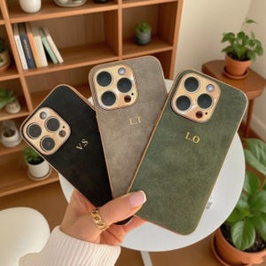 Personalized Leather Case for iPhone 16 Pro, iPhone 15 Phone case Initials Engraving, Monogram Engraved Vegan Leather Phone case, Gift idea