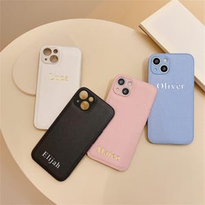 Custom iPhone Case for iPhone 16 Pro 15 Pro Max 14 13 12, Monogram Initials Engraved Leather Phone Cover Case Custom Gift For Her