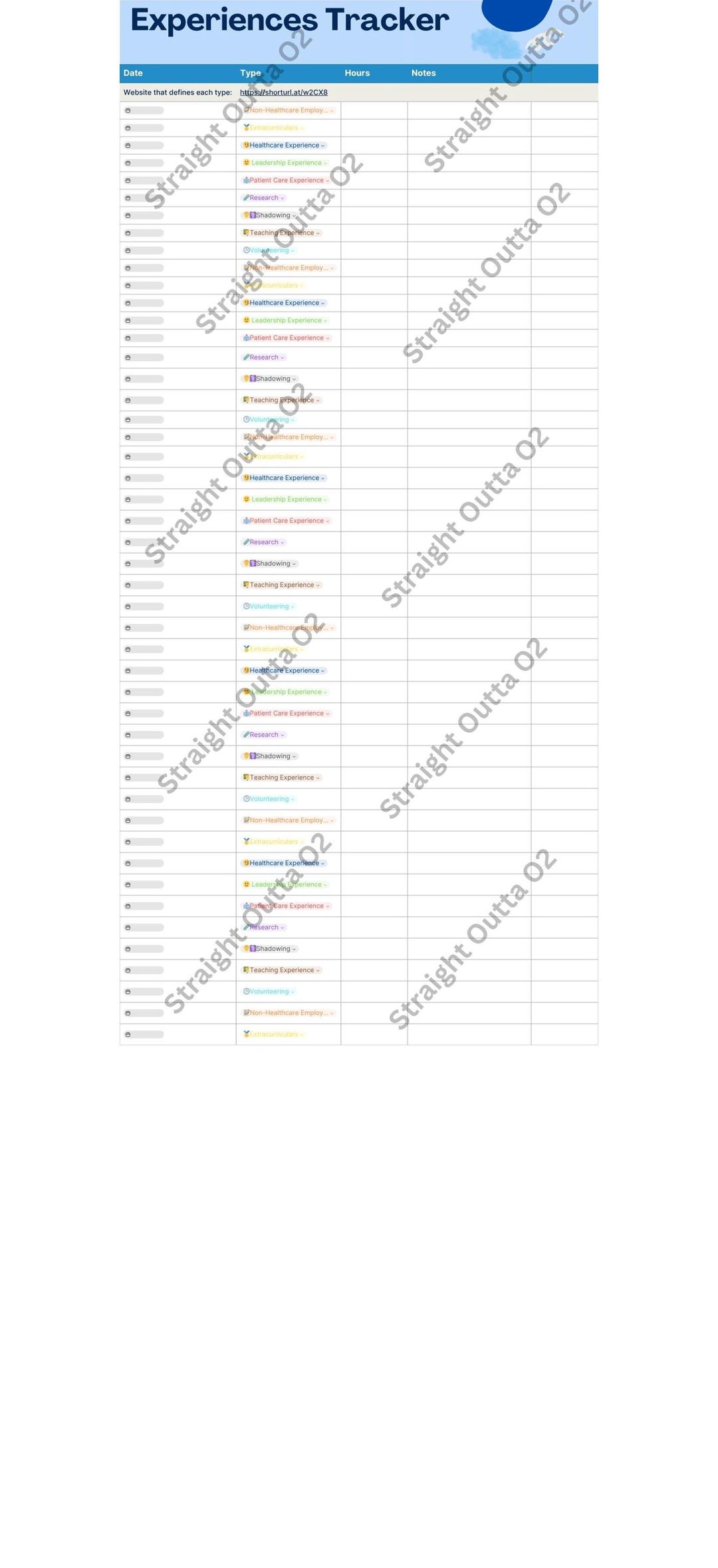Exp Tracker Sample Experiences Tracker for School Applications (canva Templates) - Etsy