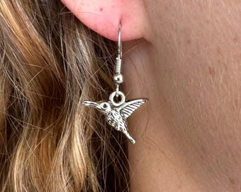Silber Kolibri Charme Ohrringe