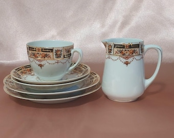Antique C.T. Altwasser Silesia Porcelain Tea Set 7 pcs, Floral Gold Trim, Germany
