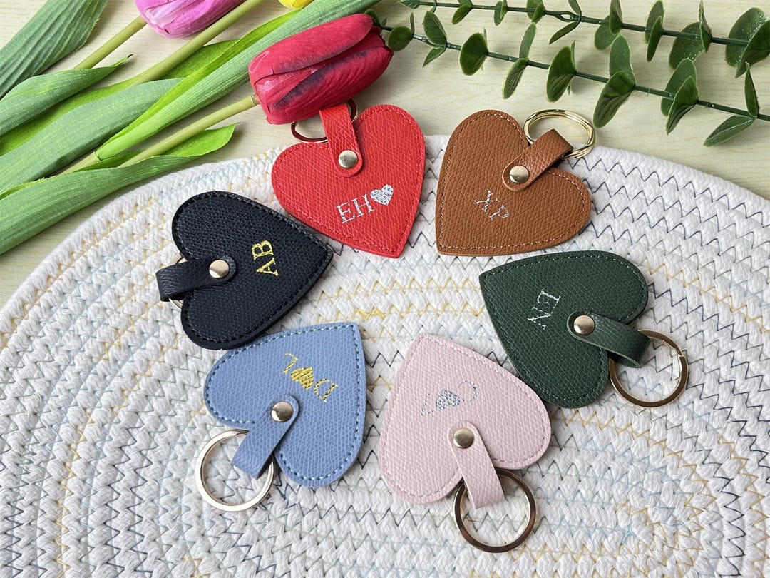 Heart Computer Keychain Personalized Heart Keychain Monogram Heart Key Fob Gift Cute Bag Charm ...