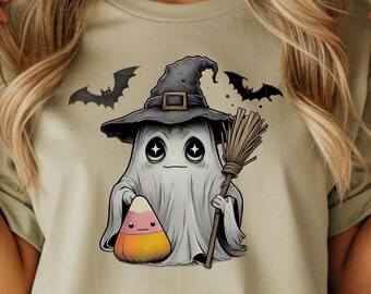 Camiseta Comfort Colors de fantasma y calabaza para Halloween, estilo retro para la temporada de Halloween.