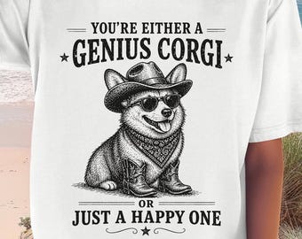 Grappig Corgi-shirt, Genius Corgi-T-shirt, cadeau cowboy hondenliefhebber, Happy Puppy-top.