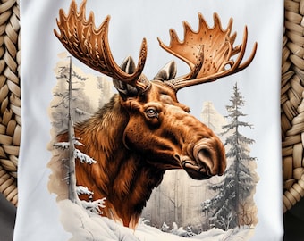Vintage Moose Shirt for Winter ,Nature-Inspired Cotton Sweater.