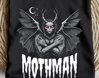 T-shirt graphique Mothman, vêtements cryptides tendance pour hommes et femmes, style étrange.