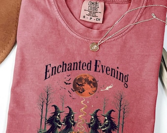 Comfort Colors Enchanted Evening Witch Shirt, Spooky Halloween Tee