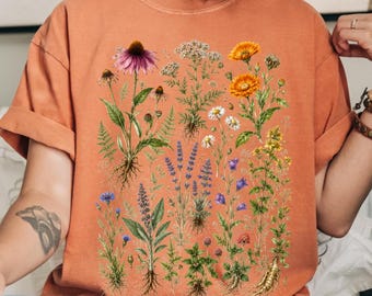 Wildflower Botanical Shirt, Flower Tee, Herbalist Gift, Medicinal Herbs Top.