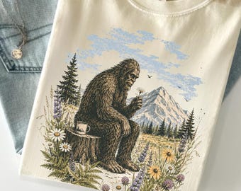 Bigfoot Nature Shirt, Sasquatch Wildflower Tee, Forest Mountain Gift, Cryptid Lover Top.