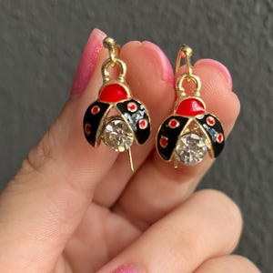Ladybug Earrings, 18K Gold-Plated Hooks, Handmade in Romania