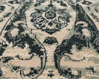 Hand Knotted Wool Rug, Vintage Persian Area Rug, Distressed Floral Carpet, Ivory Sage Green Rug, Handmade Oriental Rug, Custom Size