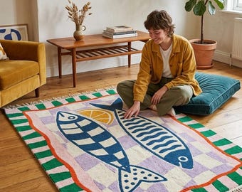 Hand-Knotted Geometric Rug, Hand-Made, Wool, Antique, Turkish Vintage Rug for Living room.