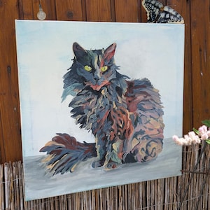 Vibrant Gray Cat Art Print | Expressionist Animal Poster | Modern Colorful Wall Art for Cat Lovers | Unique Pet Artwork Gift