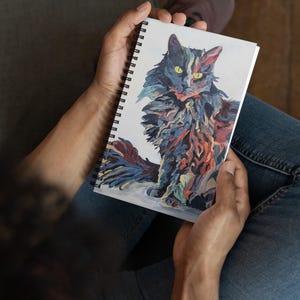 Grey Cat Spiral Notepad A5 - Bullet Journal Scrapbook as a gift for cat lovers in expressionist style