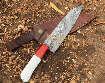 Handmade Damascus Chef Knife, Resin Handle, Elegant Kitchen Gift