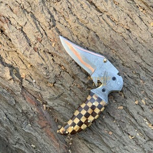 Handmade Copper Damascus Pocket Knife  Annivesarry Edition Handcrafted Copper Folding Knife Birthday Gift Luxury Gift Idea
