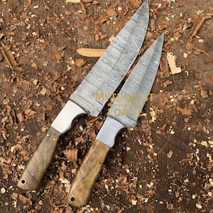 Handmade Chef Knife Pair Damascus Knife with Rose WoodHandle Elegant Damascus Knife Anniversary Gift Damascus Knife Wife Gift For Her