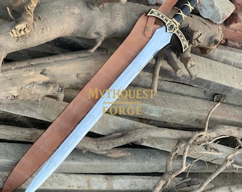 Goldryn Replica Sword, Stainless Steel Fantasy Blade with Leather Sheath