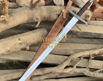 Handmade King Arthur Excalibur Sword – Medieval Steel Replica with Leather Sheath