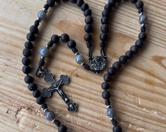 Handmade bog oak Rosary | Labradorite Beads, Momento mori